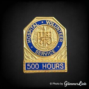 Vintage Hospital Volunteer Service Pin Blue Enamel Gold Tone 500 Hours Award